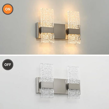 Modern Brushed Nickel 2 Lights Bathroom Vanity Light, LED Bathroom Light Fixtures Over Mirror, Dimmable Acrylic Wall Lighting Fixtures, Hardwired Wall Light(H9.25in, L13.78in)