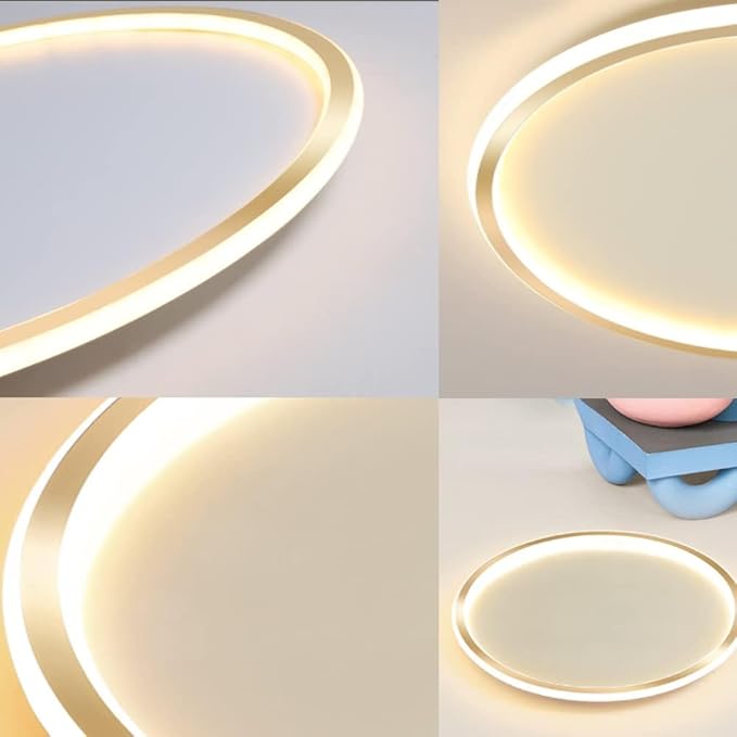 Dimmable LED Ceiling Light Fixture Flush Mount,16 inch Modern Round Recessed Ceiling Lamp ,Gold 44W Close to Ceiling Indoor Lighting For Home Living Room Bedroom,3000K-6000K with APP Adjustment