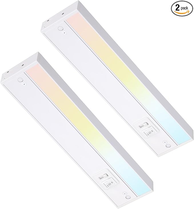 TORCHSTAR LED Under Cabinet Lighting 5CCT, 12 Inch 8W 600LM, Hardwired & Plug-in, 5 Color Selectable CRI90 120V ETL T24 Listed Dimmable Under Counter Lights for Kitchen, White Aluminum Housing, 2 Pack