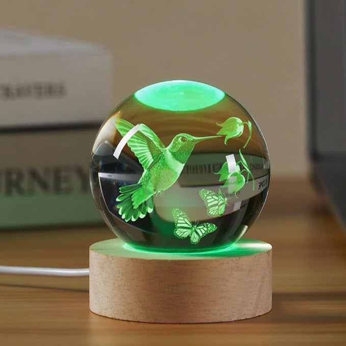 3D Hummingbird Crystal Ball Gifts for Women Men Laser Engraved Glass Sphere Animals Figurine Home Decor, Birthday, Christmas,Graduation Gift for Friends,Lovers Keepsake Paperweight