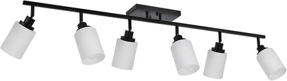 TODOLUZ 6-Lights Track Lighting Fixtures, Black Modern Bathroom Light Fixtures Ceiling with Rotatable Track Head & Opal White Glass, Wall Mounted Track Light for Kitchen