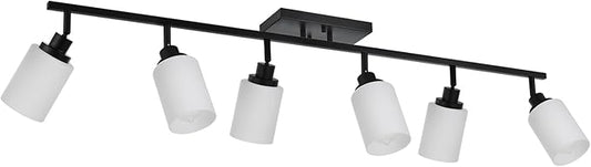 TODOLUZ 6-Lights Track Lighting Fixtures, Black Modern Bathroom Light Fixtures Ceiling with Rotatable Track Head & Opal White Glass, Wall Mounted Track Light for Kitchen