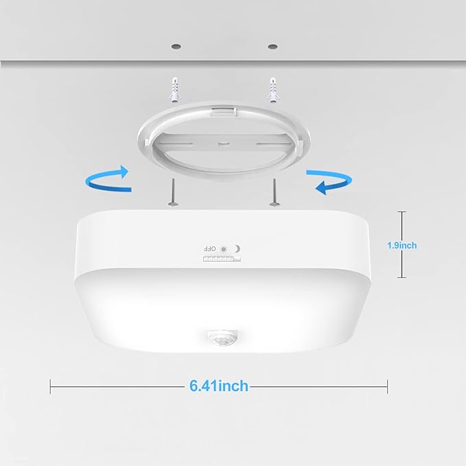WhitePoplar Motion Sensor Rechargeable Ceiling Light Indoor with Remote, Wireless Battery Operated Rechargeable Sensor Light for Closet, Garage, Hallway, 3000K-6000K Battery Powered Shower Lights