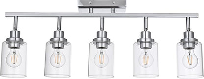 5-Light Track Lighting Kit Ceiling Kitchen Track Lighting Fixtures Chrome Bathroom Vanity Wall Lights with Clear Glass Multi-Directional Rotating Tracking Light Heads Spotlight for Accent Shop