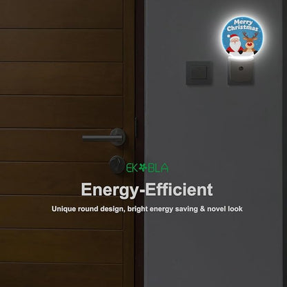 EKOBLA Santa & Reindeer Plug-in Night Light, Merry Christmas Snowflake LED Nightlight with Auto Sensor for Holiday
