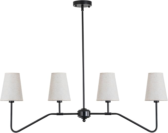 Kitchen Island Lighting,4-Light Modern Linear Chandeliers for Dining Room Light Fixture Over Table Classic Matte Black Pendant Light with Linen Shades 41”W for Kitchen Island Living Room