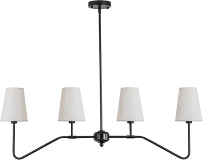 Kitchen Island Lighting,4-Light Modern Linear Chandeliers for Dining Room Light Fixture Over Table Classic Matte Black Pendant Light with Linen Shades 41”W for Kitchen Island Living Room
