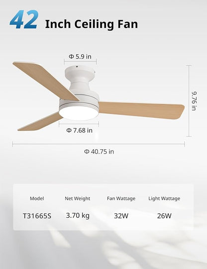 Orison Ceiling Fans with Lights – 42" Low Profile Flush Mount, Smart RGB Backlight & Dimmable LED, Alexa & Google Compatible, 6-Speed Reversible, App & Remote Control, Quiet & Energy Saving, White