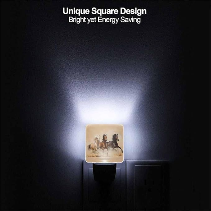 Three Horses Night Light Plug-into Wall Horses Running in The Desert Nightlight Lamp with Dusk to Dawn Sensor, Led Lamp 0.5W Energy Efficient for Home Decor