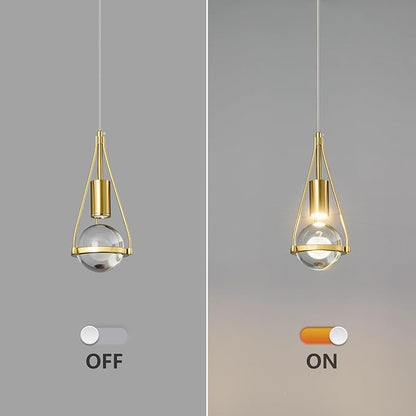Gold Dandelion Pendant Light in Brushed Brass Finish, 1-Light Mini Globe Modern Crystal Kitchen Island Pendant Lighting Dimmable LED Hanging Ceiling Light Fixture for Bathroom Bedroom