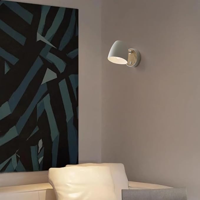 White Wall Lights for Bedroom,Modern Wood Wall Sconces Hardwired with 350°Rotation Metal Shade,E26 Wall Lamp with Switch for Living Room,Nightstand,Dining Room,Hallway,Corner,Stairway,Wall Decor