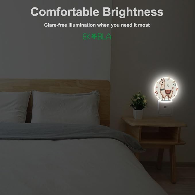 EKOBLA Llama Plug-in Night Light, Cute Alpaca & Cactus Tropical LED Nightlight with Dusk to Dawn Auto Sensor for Home Indoor Decor