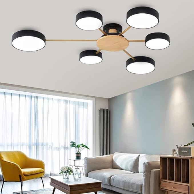 6-Lights LED Ceiling Lighting 41 Inch Modern Ceiling Lights Flush Mount Recessed Lighting Ceiling Light 48W Dimmable Living Room Bedroom Kitchen, 3000K-6000K Black