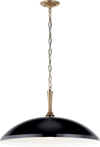 Kichler Delarosa 1-Light Pendant Light Fixture, Oversized Kitchen Island Hanging Light with Black Shade and Champagne Bronze Hardware, for Dining Room or Kitchen (12.75" x 24.25"), 52637BK