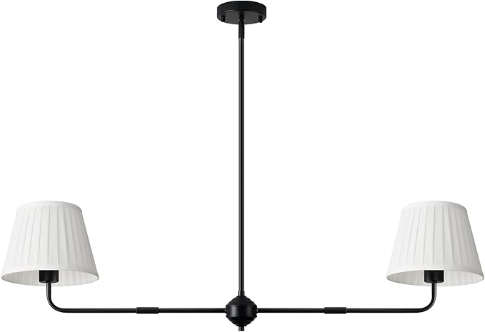 Black Linear Chandelier for Dining Room, 43.3" Modern Pendant Lighting with White Fabric Shade, Double Linear Dining Room Light Fixture Over Table for Kitchen Island Restaurant, E26 Base