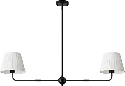 Black Linear Chandelier for Dining Room, 43.3" Modern Pendant Lighting with White Fabric Shade, Double Linear Dining Room Light Fixture Over Table for Kitchen Island Restaurant, E26 Base