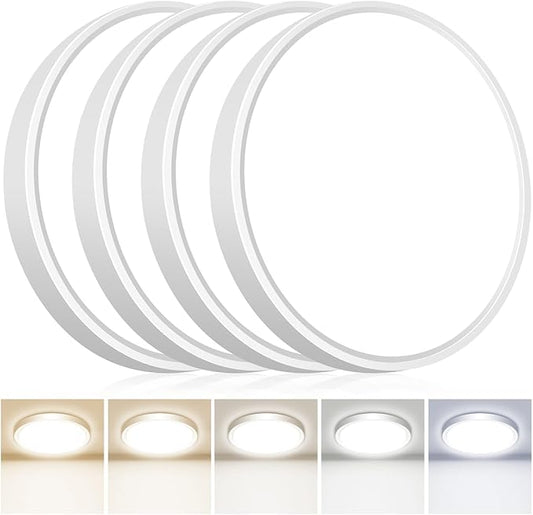 hepside 4Pack 12Inch LED Flush Mount Ceiling Light Fixture 5CCT 24W 2800LM Closet Light Fixture,Small Round Slim Surface Ceiling Lamp for Hallway,Bathroom,Bedroom,Kitchen,Interior