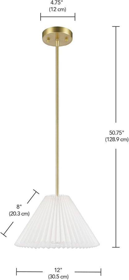 GLOBE Electric x Novogratz 67000103 1-Light Pendant Light Fixture, Matte Brass, Off-White Pleated Fabric Shade, Adjustable Hanging Height, Ceiling Lighting for Kitchen Island, Hallway, or Dining Room