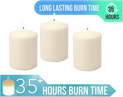 Stonebriar Unscented Pillar Candles – 35 Hour Burn Time, Long-Lasting Wax Candles for Weddings, Holidays, Home Décor & Special Events, Pack of 3, Ivory, 3" x 4"