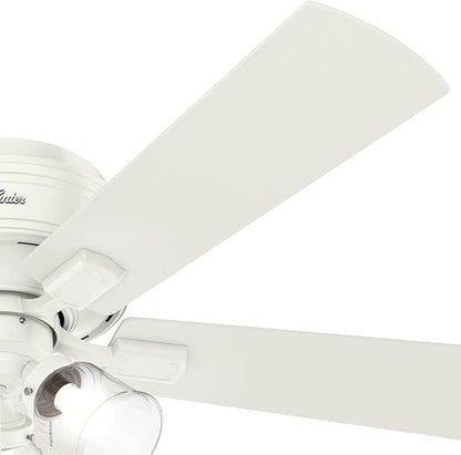 Hunter 52 inch Indoor Ceiling Fan with LED Lights and Pull Chain - Low Profile Flush Mount White Ceiling Fan, 5 Blades, For Bedroom, Living Room, or Kitchen, Quiet - Crestfield 54207, Fresh White