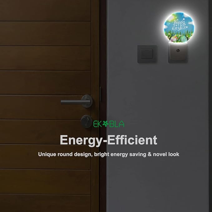 EKOBLA Easter Plug-in Night Light, Colorful Egg on Green Grass LED Nightlight with Auto Sensor for All Ages