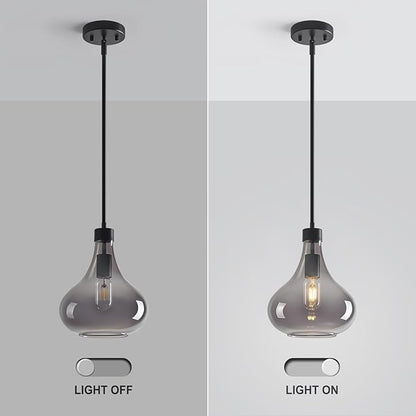 Modern Glass Pendant Light 9.44 in Smoke Gray Glass Shade Black Farmhouse Island Pendant Lights for Kitchen Pendant Lighting Over Sink Bedroom Dining Room