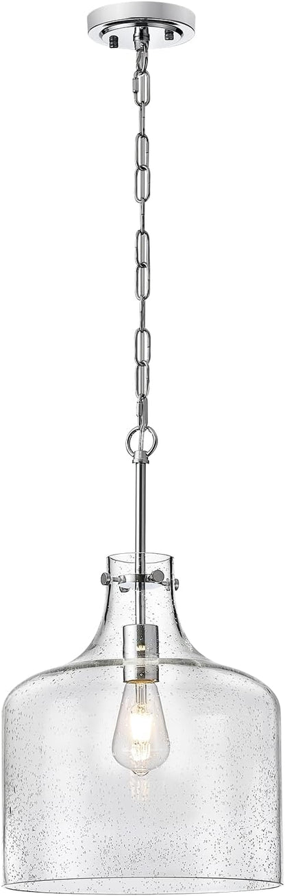 CATINER 12" Chrome Seeded Glass Pendant Light, Modern Farmhouse Hanging Ceiling Light Fixture for Kitchen Island, Dining Room, Hallway, Hand-Blown Bubble Glass Shade, E26 Dimmable Pendant Lighting