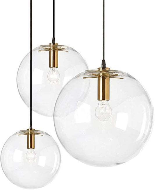Spherical LED Clear Glass Hanging Light, Creative Single Pendant Light, Ceiling Light Base on E27 Gold Lamp Holder (25CM)
