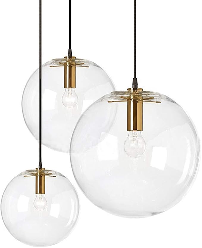 Spherical LED Clear Glass Hanging Light, Creative Single Pendant Light, Ceiling Light Base on E27 Gold Lamp Holder (30CM)
