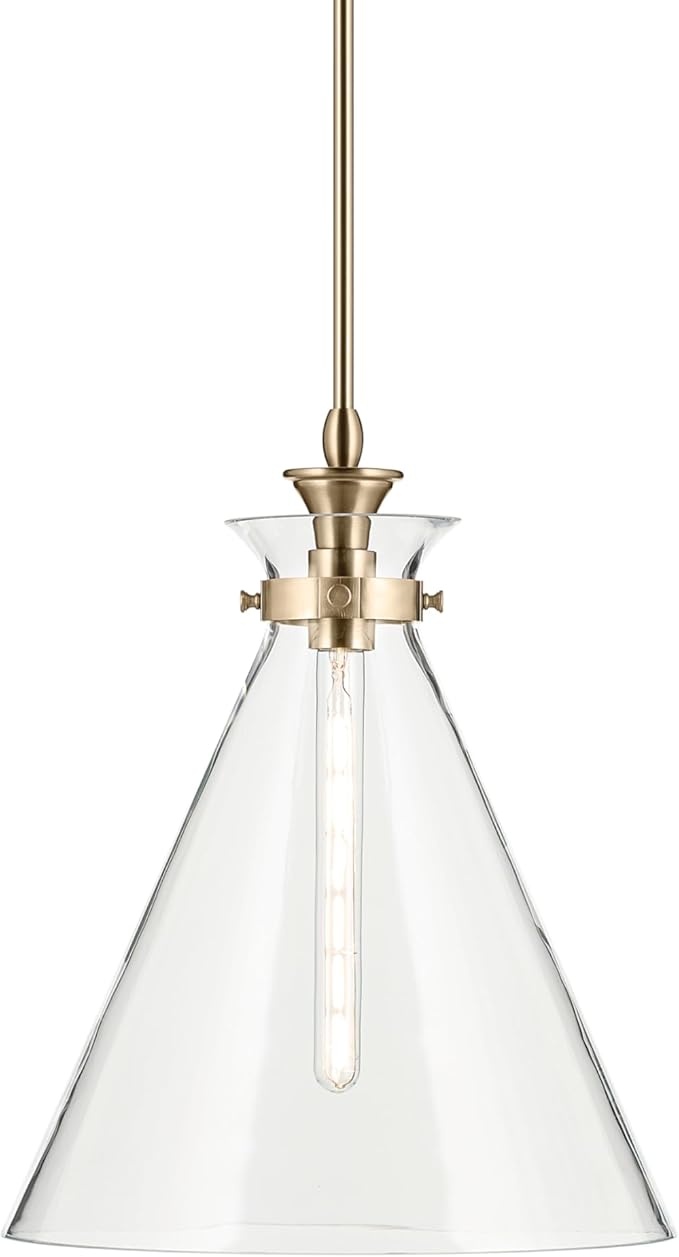 Kichler Laria 1-Light Pendant Light Fixture with Clear Glass in Champagne Bronze, Hanging Kitchen Island Light for Traditional Spaces (19.75" x 16"), 52775CPZCLR