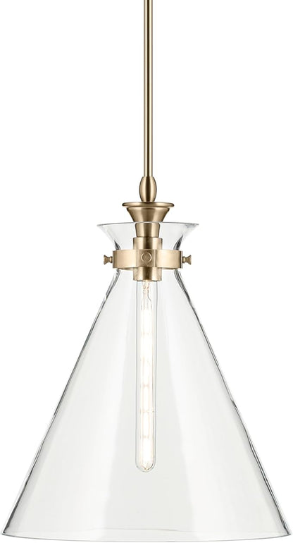 Kichler Laria 1-Light Pendant Light Fixture with Clear Glass in Champagne Bronze, Hanging Kitchen Island Light for Traditional Spaces (19.75" x 16"), 52775CPZCLR