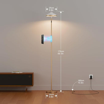 DUSKTEC Floor Lamp with RGB Star Projector, 15W 1400LM Dimmable 4 Color Temperatures LED Standing Lamp with Remote, Modern Tall Corner Lamp for Living Room, Bedroom, Office (Gold)