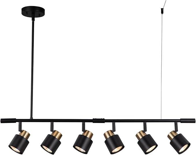 6 Light Track Lighting Kit, Matt Black Brass Finish Adjustable Height with Moden Flush Mount Ceiling Spotlight for Kitchen,Dining,Living Room,Home Improvement