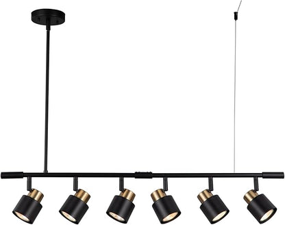 6 Light Track Lighting Kit, Matt Black Brass Finish Adjustable Height with Moden Flush Mount Ceiling Spotlight for Kitchen,Dining,Living Room,Home Improvement