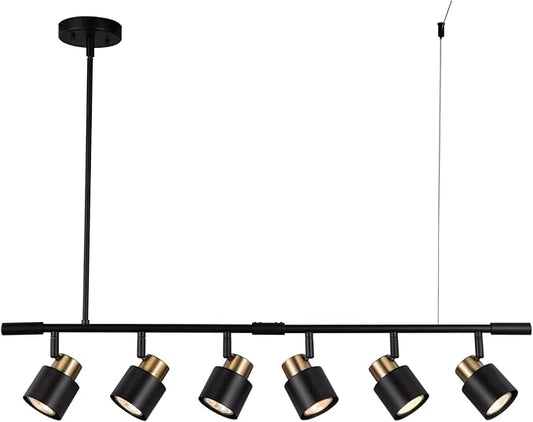 6 Light Track Lighting Kit, Matt Black Brass Finish Adjustable Height with Moden Flush Mount Ceiling Spotlight for Kitchen,Dining,Living Room,Home Improvement