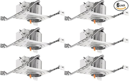 Juno 4" Quick Connect Housing for LED Recessed Lights for New Construction, IC Rated, Air-Loc Sealed LED Recessed Light Housing, Includes Prewired Junction Box for Ceiling Lighting, 6-Pack