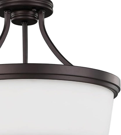 Canarm Jackson 3-Light Semi-Flush Mount, Oil Rubbed Bronze Ceiling Light with Opal Glass Shade, Transitional Lighting for Bedroom or Hallway