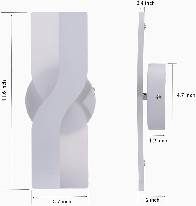 Kawell 12W Minimalist LED Wall Light 1%-100% Dimming Modern Wall Sconce Hardwired Indoor Wall Lamp Square for Bedside Hallway Study Kitchen, White 6000K