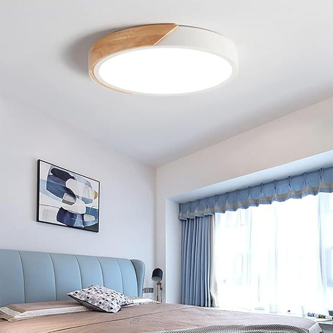 LED Ceiling Light Fixture,20 Inch Modern Wood Recessed Ceiling Lights, Dimmable Light,White 36W Close to Ceiling Lighting Flush Mount Living Room Bedroom,3000K-6000K