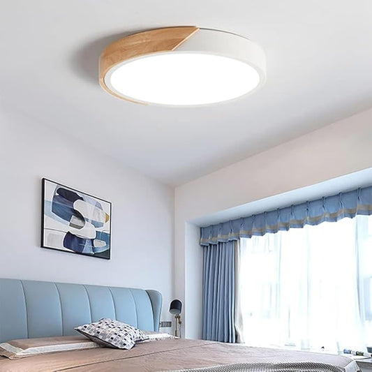LED Ceiling Light Fixture,20 Inch Modern Wood Recessed Ceiling Lights, Dimmable Light,White 36W Close to Ceiling Lighting Flush Mount Living Room Bedroom,3000K-6000K