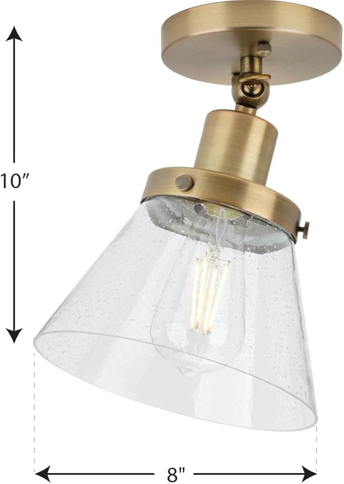 Progress Lighting Hinton Collection 1-Light Seeded Glass Vintage Brass Industrial Flush Mount Ceiling Light