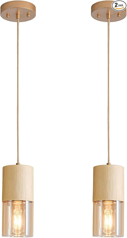 Pendant Light Fixtures, Adjustable Modern Pendant Lights for Kitchen Island, Industrial Amber Glass Pendant Lights for Dining Table Hallway Bedroom Living Room, Gold, 2 Pack
