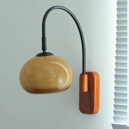 Modern Decoration Wall Sconce Mid Century with White Milk Glass Vintage Industrial Wood Wall Light Hardwired Smoke Grey Amber Farmhouse Reading Wall Lamp for Bedroom Living Room Bedside