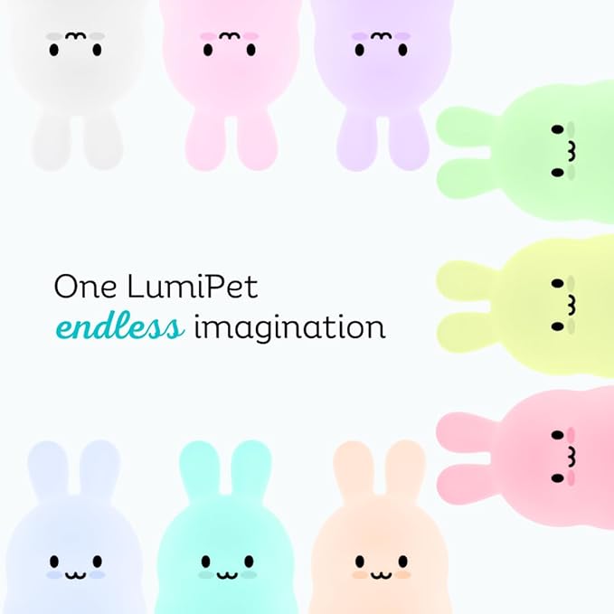Lumipets Baxter The Bunny Squishy Night Light for Kids | Silicone Lamp with Tap & Remote Control | Rechargeable Color Changing Animal Night Light for Boys & Girls | Portable Nightlight with USB Cord