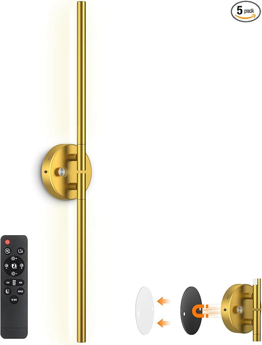 Wall Sconces with Remote,Rechargeable Battery Operated,Wireless Magnetic Wall Lights with RGB Colors&Dimmable,Wall Decor for TV/Mirror,Bedroom,Staircase Gold