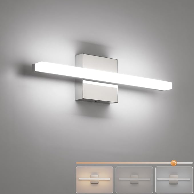 Combuh Modern Bathroom Vanity Light Fixtures Above Mirror Soft Shadow Free Lighting, 16 Inch 9W 3CCT Dimmable Small Space Sink Lamp Bars Restroom Wall LED Lámparas para Baños Sobre Espejo Chrome