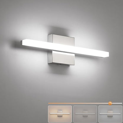 Combuh Modern Bathroom Vanity Light Fixtures Above Mirror Soft Shadow Free Lighting, 16 Inch 9W 3CCT Dimmable Small Space Sink Lamp Bars Restroom Wall LED Lámparas para Baños Sobre Espejo Chrome