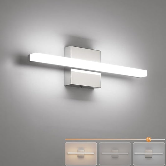 Combuh Modern Bathroom Vanity Light Fixtures Above Mirror Soft Shadow Free Lighting, 16 Inch 9W 3CCT Dimmable Small Space Sink Lamp Bars Restroom Wall LED Lámparas para Baños Sobre Espejo Chrome