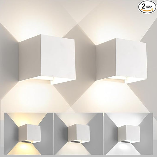 2 Pack Modern Outdoor Wall Lights, ETL Listed 15W Square LED Exterior Wall Sconce, 3 Color Temperature Selectable, Adjustable Up and Down Lighting Fixtures, IP65 Waterproof Aluminum Porch Light