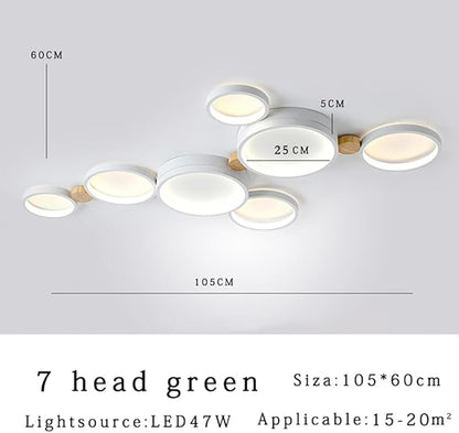 7-Lights LED Ceiling Light Fixture,Modern 42 Inch Ceiling Lights Flush Mount Wooden 47W Dimmable Chandelier for Living Room Bedroom Kitchen,3000K/4000K/6000K Temperatures Selectable White